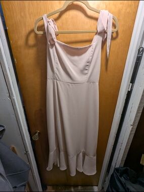 Anrabess Light Pink Tie-Shoulder Midi Dress